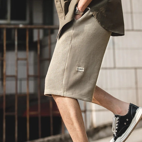 Retro Loose Waffle Cargo Shorts – Heavyweight Beach & Workwear Style